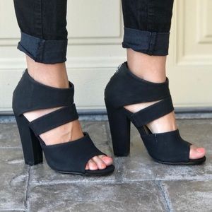 Mat Black Cut Out Open Toe Block Heel Sandal